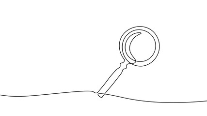 One line continuous magnifier symbol concept. Internet search find in page web data analysis. Digital white single line sketch drawing vector illustration