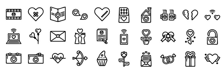 vector illustration, valentine icon set, chocolate icon pack, give icon pack, line icon