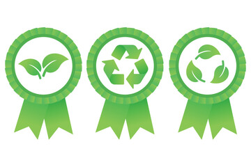 Three Green Eco Award Ribbons