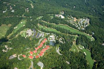 Aerial view of a golf course outside Hendersonville, NC.