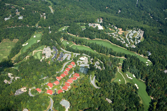 Aerial view of a golf course outside Hendersonville, NC.
