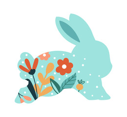 Cute floral ornament on easter bunny pattern flat icon