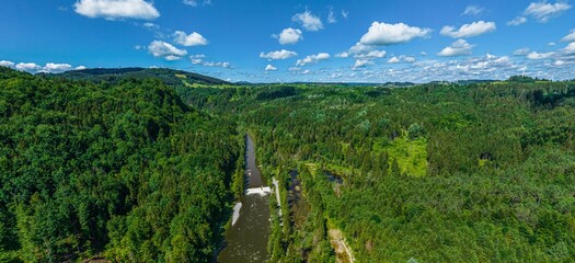 Panorama-Ausblick über die Ammerschlucht nahe Peiting im oberbayerischen Pfaffenwinkel