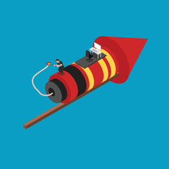 Businessman lit his own rocket for launch 3d isometric vector illustration concept for banner, website, landing page, ads, flyer template