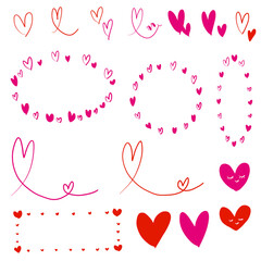 手書きハートいっぱいセット／赤ピンク