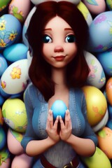 Fototapeta na wymiar Girl sitting meditating with eggs in her hands, Generative AI