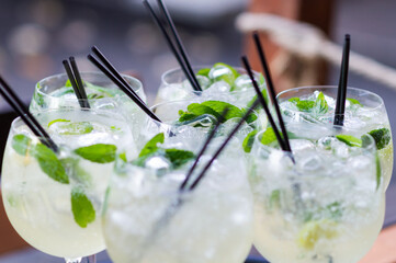 Cocktails with ice and mint 