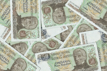 The Argentine currency - Argentine peso. Macro view of Argentina paper money. Close-up Argentine...