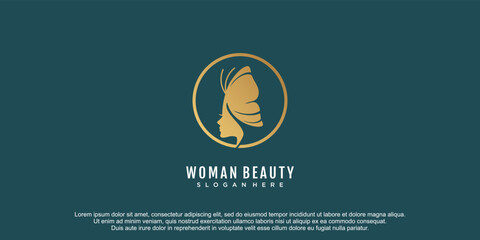 Beauty woman logo with butterfly concept design icon vector icon illustration
