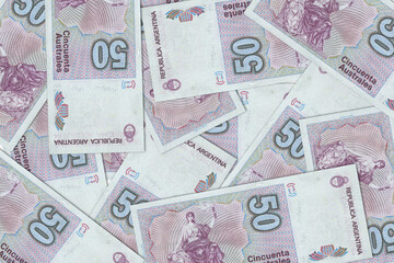 The Argentine currency - Argentine peso. Macro view of Argentina paper money. Close-up Argentine...