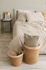 Cozy bedroom in beige colors.