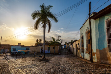 Sunset in the historical center of Trinidad, Cuba, Caribbean