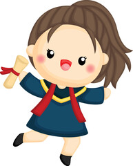 a vector of a girl holding her diploma