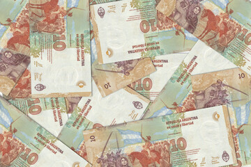 The Argentine currency - Argentine peso. Macro view of Argentina paper money. Close-up Argentine money