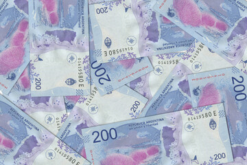 The Argentine currency - Argentine peso. Macro view of Argentina paper money. Close-up Argentine money