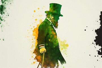 isolated modern artistic illustration of a leprechaun with negative space, empty space, design, st patricks day, generative ai