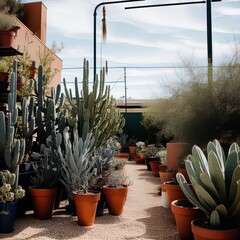 Cactus nursery in the desert.