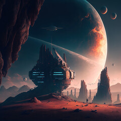 Atmosphere on extraterrestrial planets as background idea for sci-fi theme.Generative Ai