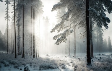sunrise in winter forest , ai generated