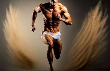 a muscular man running , ai generated
