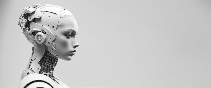 Robot woman on white background. Created with generative Ai technology.