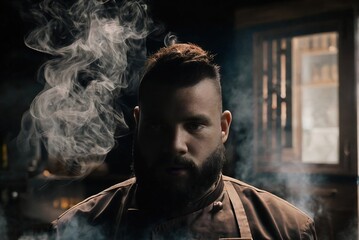 a close up of a chef with smoke in the background -- AI Generated