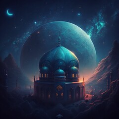 Isra and Mi'raj background created with generative AI technology