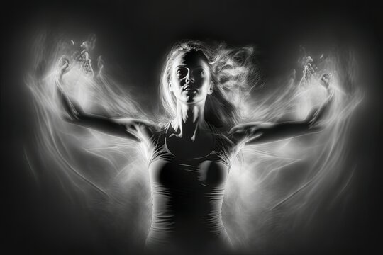 Stroboscopic Photo Of Young Woman With Moving, Ai Generated