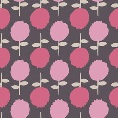 Seamless pattern of large pink round flower on a brown background
