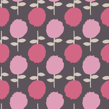 Seamless pattern of large pink round flower on a brown background
