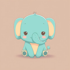 Cute animal. Baby elephant illustration. Generative AI.