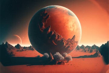 3D of mars on mars fantasy illustration digital art painting. fantasy of space background. Generative AI. 