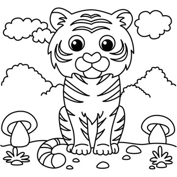 Funny tiger cartoon vector coloring page