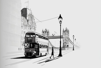 Naklejka na ściany i meble View of London city in a hand drawn sketch style. Generative ai