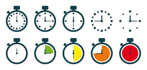 Clock icon set. Timer clock. Vector Time and Clock icons set. Circle icon. Vector illustration eps 10