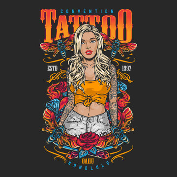 Tattooed blonde woman flyer colorful
