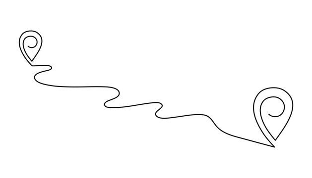 Pointing location at map one line art,hand drawn way destination continuous contour,trendy template direction, gps navigation concept.Editable stroke.Isolated.Vector illustration