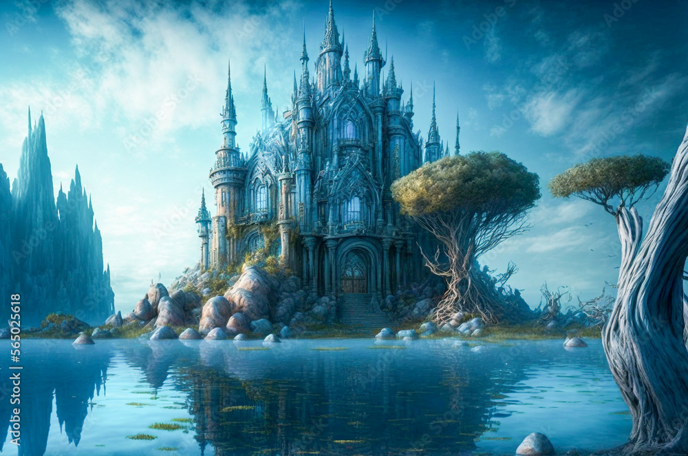 Poster fantasy castle in a fairy tale. created with generative ai technology.