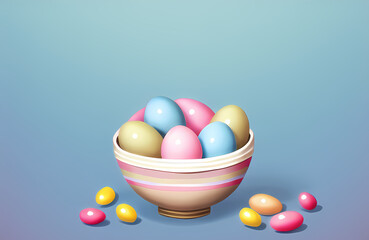 Plakat Multi colored decorated easter eggs. Easter Holiday Celebration Wallpaper. Greetings Background. Generative AI