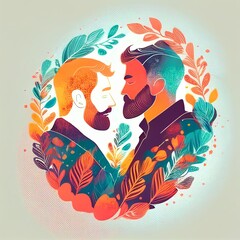 Portrait of men, same-sex marriage. Generative AI