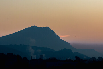 the Sainte Victoire mountain in the light of a winter morning