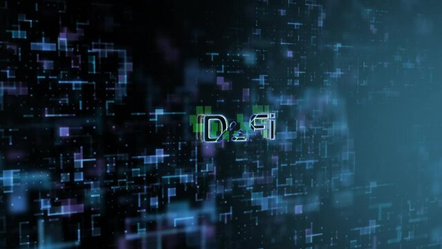 DeFi Concept Text Reveal Animation with Digital Abstract Technology Background 3D Rendering for Blockchain, Metaverse, Cryptocurrency
