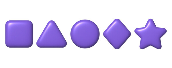 Set of 3d purple geometric shapes for web design. 3d realistic design element.