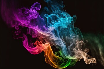 Obraz premium Colorful smoke on black background. Dynamic vapor swirl motion bright colored.