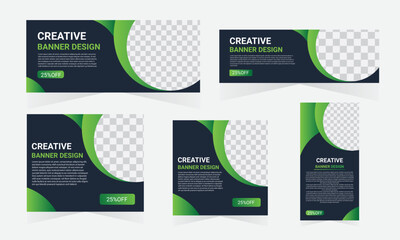 Set of modern web banners design, elegant professional business banner template, Modern web banner template, Corporate Business social media cover or web banner, abstract web banner design with green.