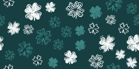 Saint Patricks Day, clover pattern, hand drawn illustrations.