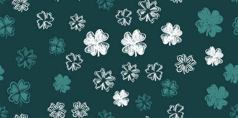 Fototapeta na wymiar Saint Patricks Day, clover pattern, hand drawn illustrations.