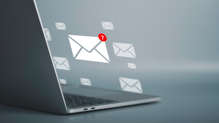 Email notification alert, E-mail marketing concept Businessman using laptop with  mail message on...