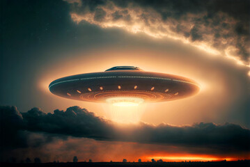 Naklejka na ściany i meble UFO flying low over the Earth AI generative 