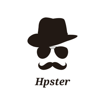 Vintage silhouette of bowler, mustache, glasses. Vector illustration of a man or hipster. Retro man icon. Vector art. Logo Template of Club man.